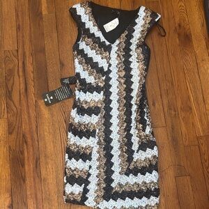 bebe Black and Brown Zigzag Mini Dress